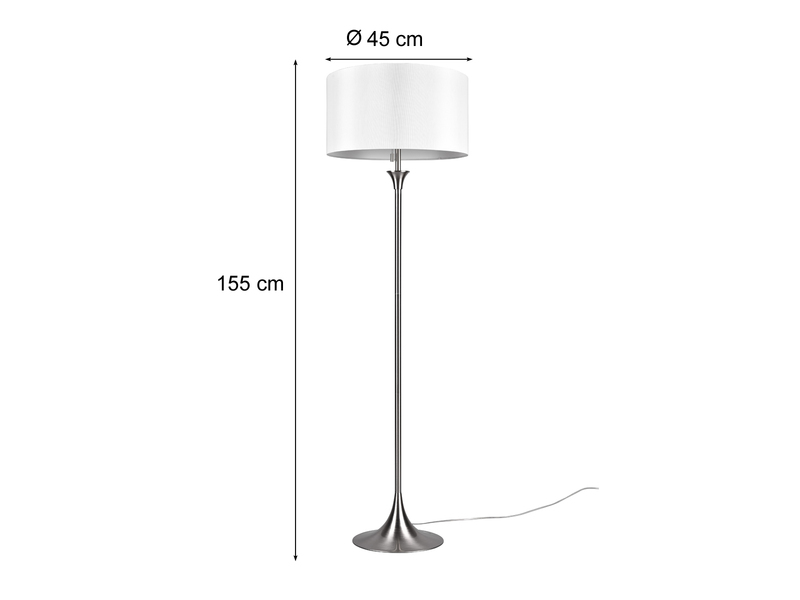 Klassische LED Stehleuchte Silber mit Stoffschirm in Weiß - Höhe 155cm