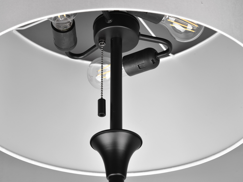 Klassische LED Stehleuchte Schwarz mit Stoffschirm in Weiß - Höhe 155cm