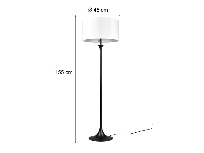 Klassische LED Stehleuchte Schwarz mit Stoffschirm in Weiß - Höhe 155cm