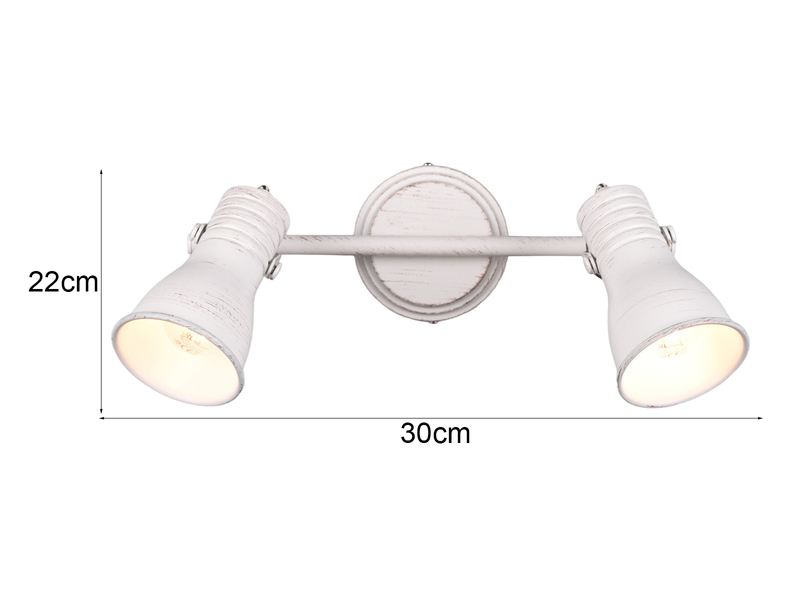 LED Deckenstrahler 2-flammig, Vintage Metallschirme Weiß, Breite 30cm