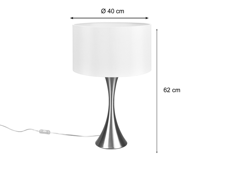 Große LED Tischlampe Silber matt mit Stoffschirm Weiß - Höhe 62cm