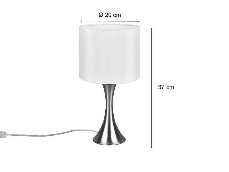 LED Tischlampe Silber matt mit Stoffschirm Weiß - Höhe 37cm