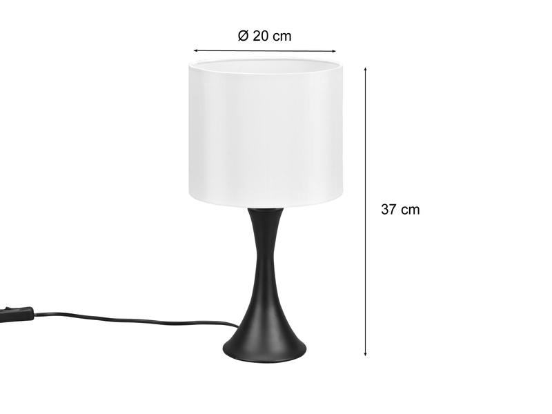 LED Tischlampe Schwarz matt mit Stoffschirm Weiß - Höhe 37cm