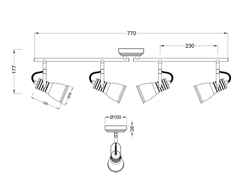 LED Deckenstrahler 4 flammig verstellbare Metallschirme in Weiß, Breite 77cm