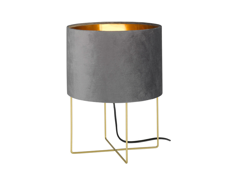 LED Tischeuchte mit Lampenschirm Samt Grau - innen Gold, Höhe 32cm