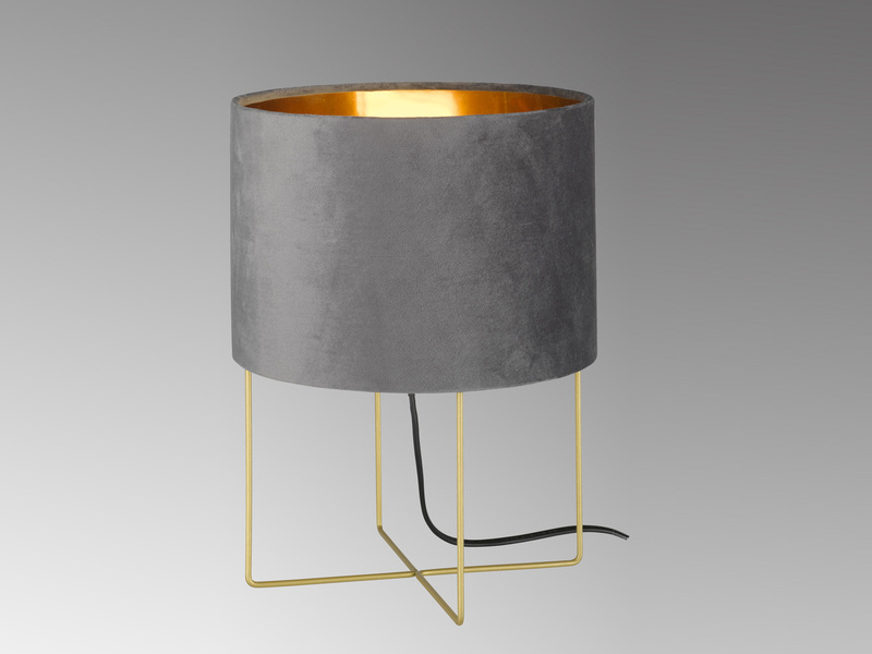 LED Tischeuchte mit Lampenschirm Samt Grau - innen Gold, Höhe 32cm