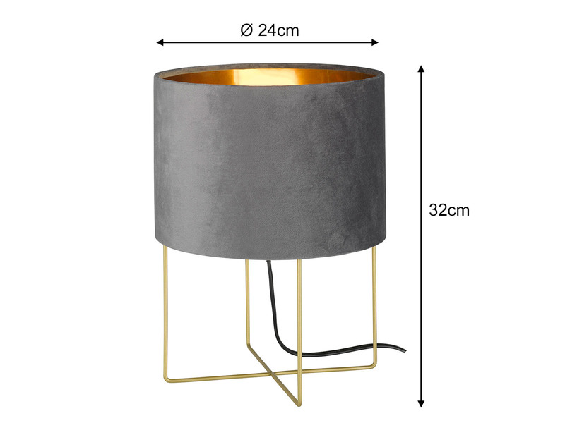 LED Tischeuchte mit Lampenschirm Samt Grau - innen Gold, Höhe 32cm