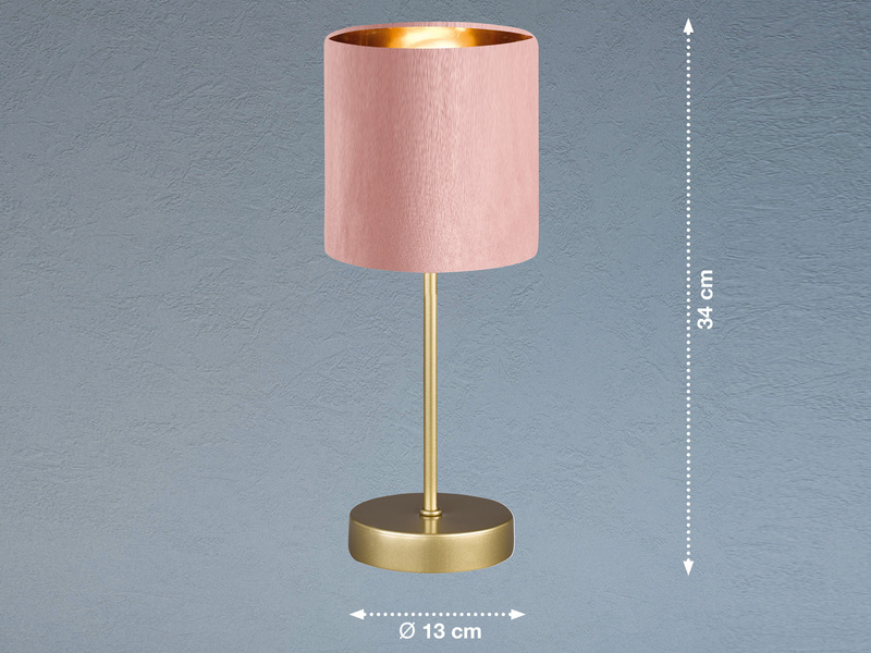 LED Tischlampe mit Lampenschirm Samt Rosa - innen Gold Ø 13cm