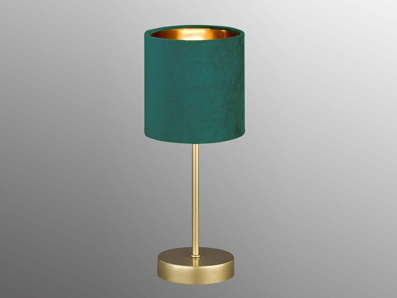 LED Tischlampe mit Lampenschirm Samt Türkis - innen Gold Ø 13cm