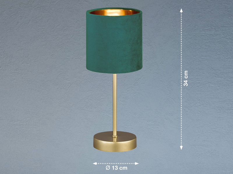 LED Tischlampe mit Lampenschirm Samt Türkis - innen Gold Ø 13cm
