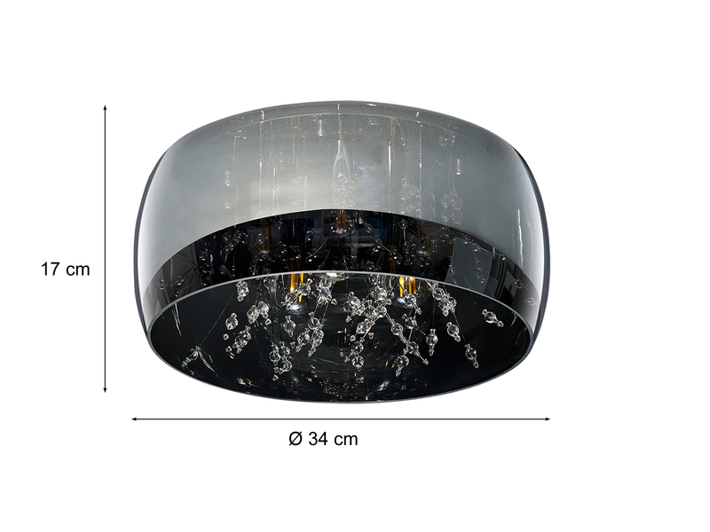 Kristall Deckenleuchte CRYSTEL Glas Chrom verspiegelt & Rauchglas Optik Ø 34cm