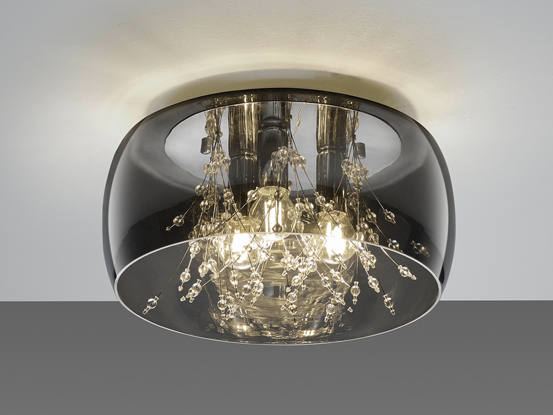 Kristall Deckenleuchte CRYSTEL Glas Chrom verspiegelt & Rauchglas Optik, Ø 34cm