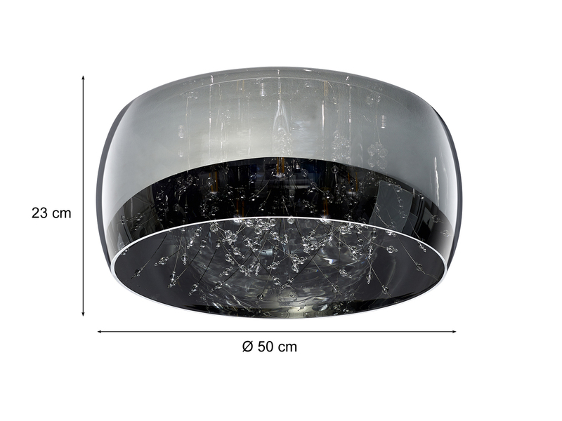 Kristall Deckenleuchte CRYSTEL Glas Chrom verspiegelt & Rauchglas Optik Ø 50cm