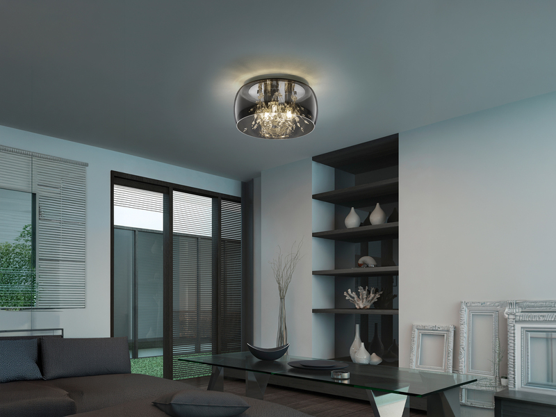 Kristall LED Deckenleuchte Glas Chrom verspiegelt & Rauchglas Optik, Ø 34cm