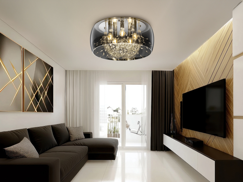 Kristall LED Deckenleuchte Glas Chrom verspiegelt & Rauchglas Optik, Ø 50cm