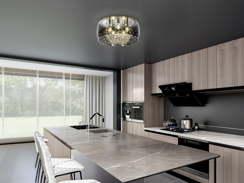 Kristall LED Deckenleuchte Glas Chrom verspiegelt & Rauchglas Optik, Ø 50cm