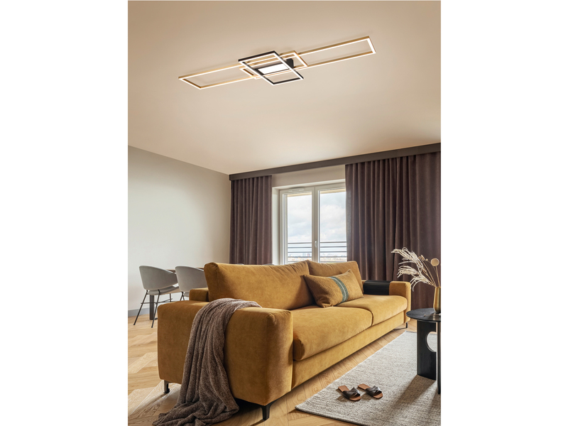 Große LED Deckenleuchte IRVINE Schwarz Gold mit Fernbedienung, Breite 105cm