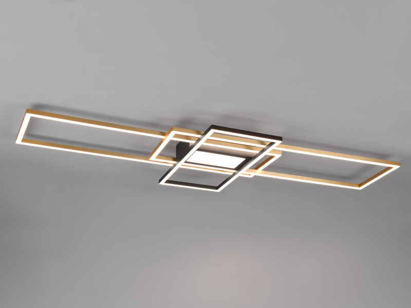 Große LED Deckenleuchte IRVINE Schwarz Gold mit Fernbedienung, Breite 105cm