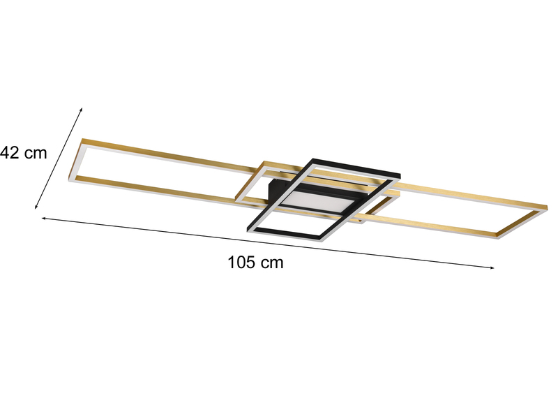 Große LED Deckenleuchte IRVINE mit Farbwechsel Messing/Schwarz, Breite 105cm