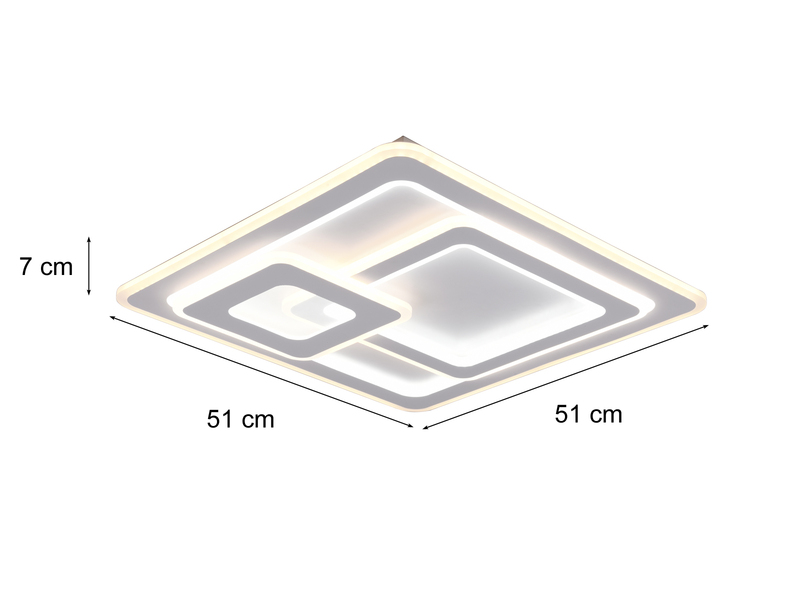 Große Deckenleuchte MITA Weiß mit Fernbedienung & Dimmer, Quadrat 51cm