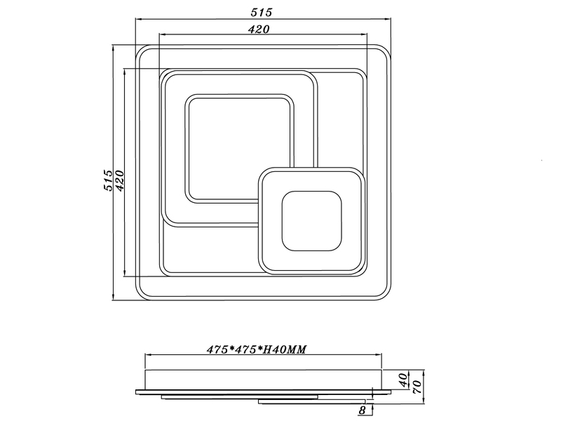 Große Deckenleuchte MITA Weiß mit Fernbedienung & Dimmer, Quadrat 51cm