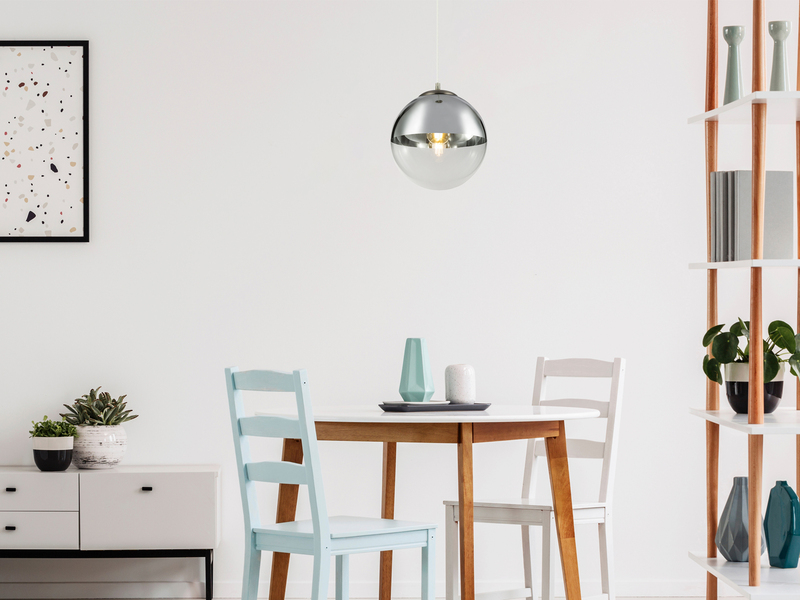 Pendelleuchte VARUS 1-flammig Glaskugel Design in Chrom & Klarglas, Ø 25cm