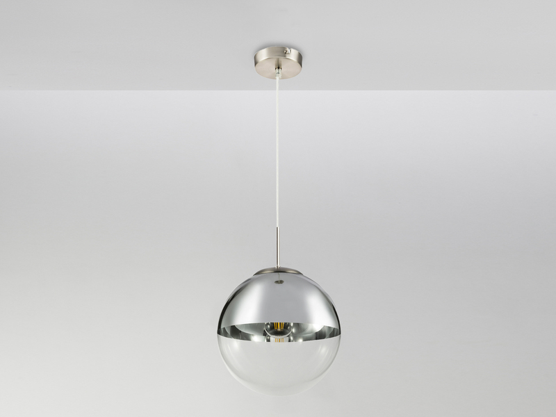 Pendelleuchte VARUS mit Glaskugel Design in Chrom & Klarglas, Ø 25cm