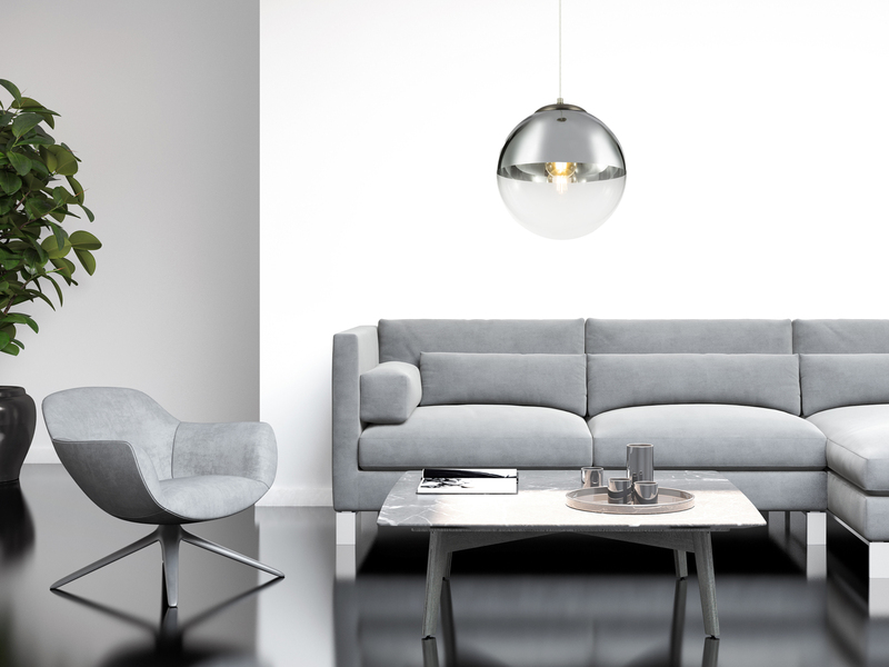 Pendelleuchte VARUS 1-flammig Glaskugel Design in Chrom & Klarglas, Ø 30cm