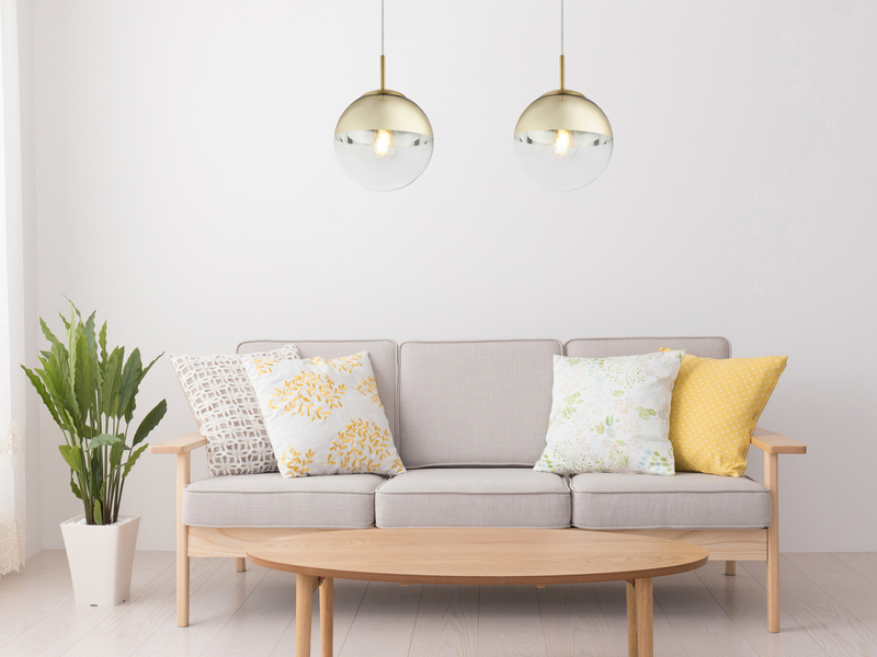 Pendelleuchte VARUS 1-flammig Glaskugel Design in Gold & Klarglas, Ø 20cm