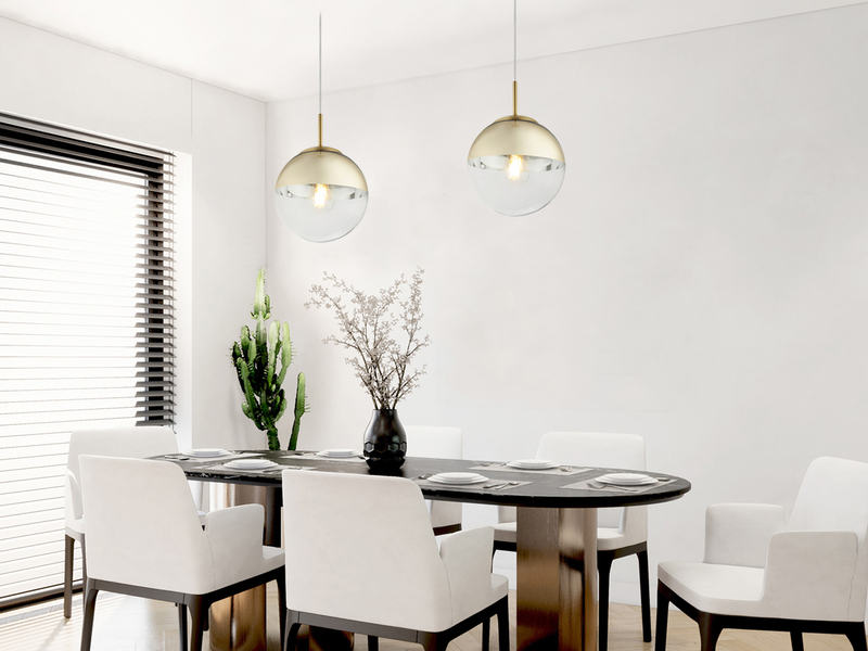 Pendelleuchte VARUS 1-flammig Glaskugel Design in Gold & Klarglas, Ø 20cm