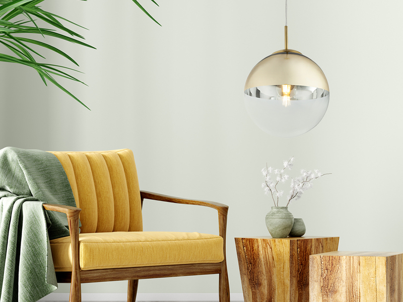Pendelleuchte VARUS 1-flammig Glaskugel Design in Gold & Klarglas, Ø 25cm