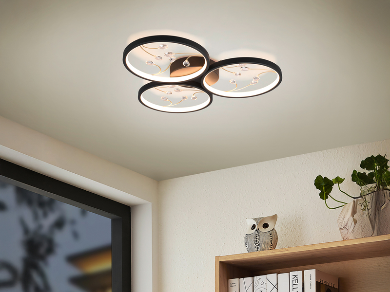 Große LED Deckenleuchte GROOVY Schwarz mit 3 Stufen Dimmer, Ø 62cm