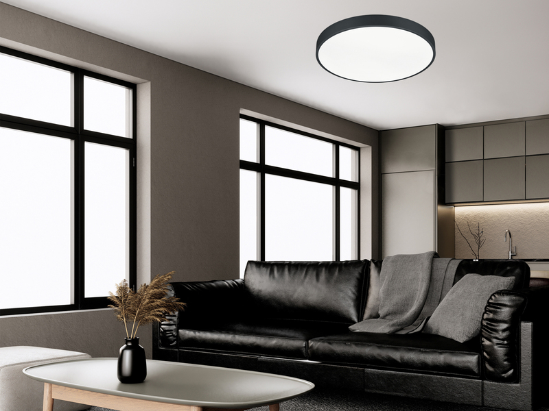 LED Deckenleuchte WACO Schwarz extern dimmbar, hell mit 6.200 Lumen Ø 49cm