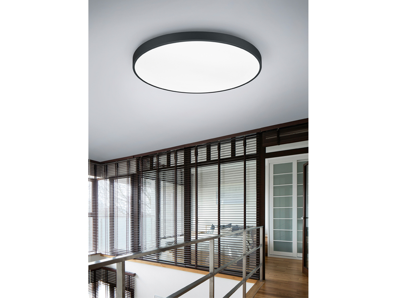 Große LED Deckenleuchte WACO Schwarz extern dimmbar, hell mit 12.400 Lumen Ø75cm