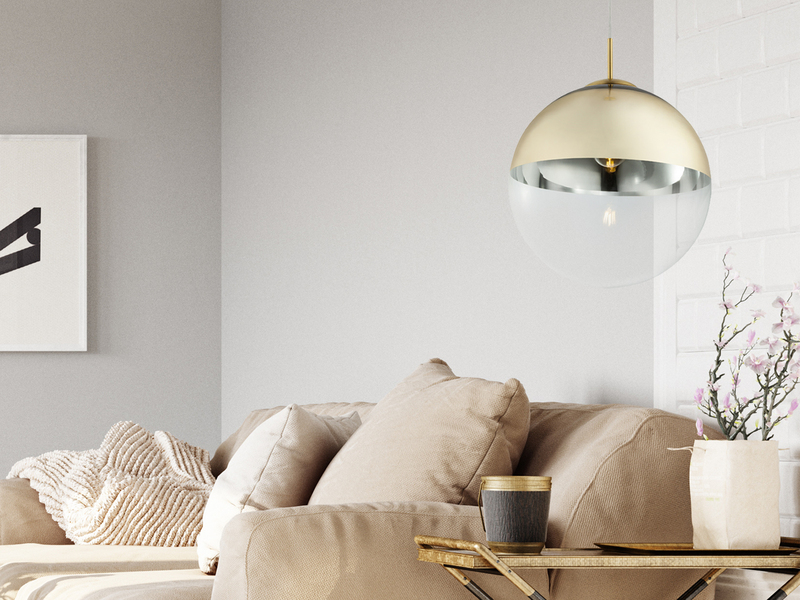 Pendelleuchte VARUS 1-flammig Glaskugel Design in Gold & Klarglas, Ø 33cm