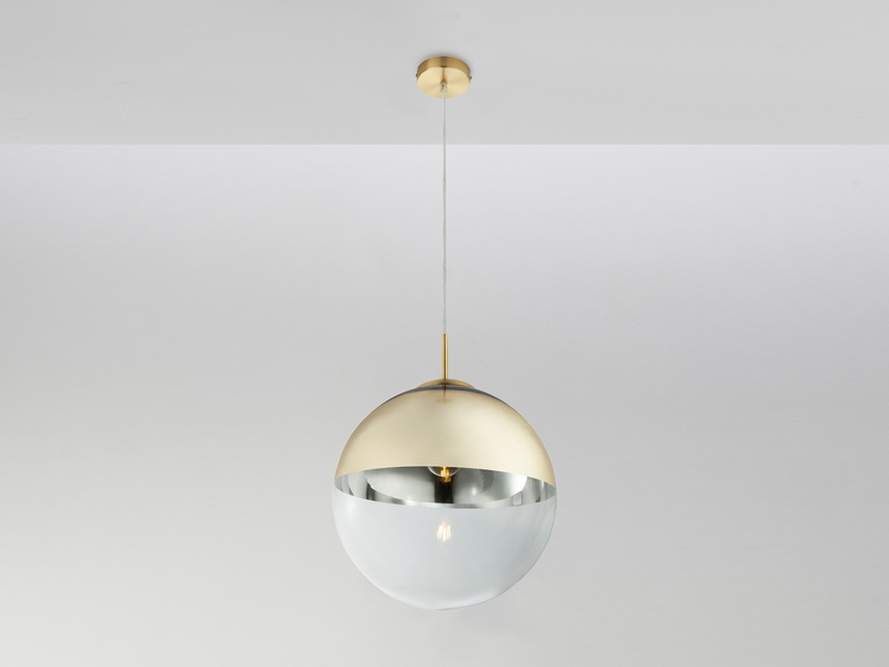 Pendelleuchte VARUS mit Glaskugel aus Klarglas Design in Gold, Ø 33cm