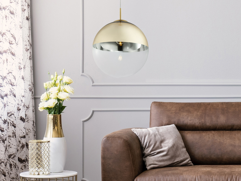 Pendelleuchte VARUS 1-flammig Glaskugel Design in Gold & Klarglas, Ø 33cm