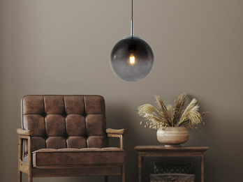 Pendelleuchte VARUS 1-flammig mit Glaskugel aus Rauchglas, Ø 20cm