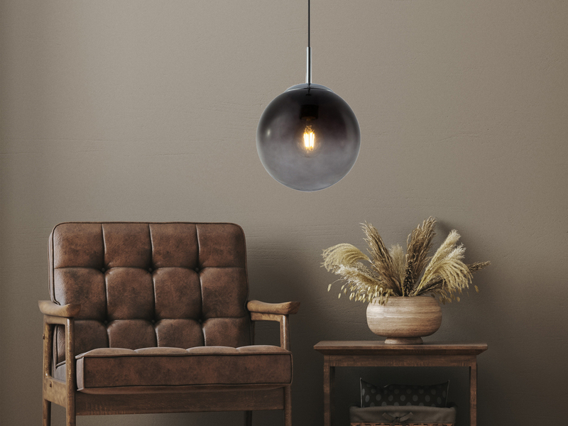 Pendelleuchte VARUS 1-flammig mit Glaskugel aus Rauchglas, Ø 20cm
