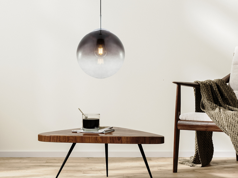 Pendelleuchte VARUS 1-flammig mit Glaskugel aus Rauchglas, Ø 25cm