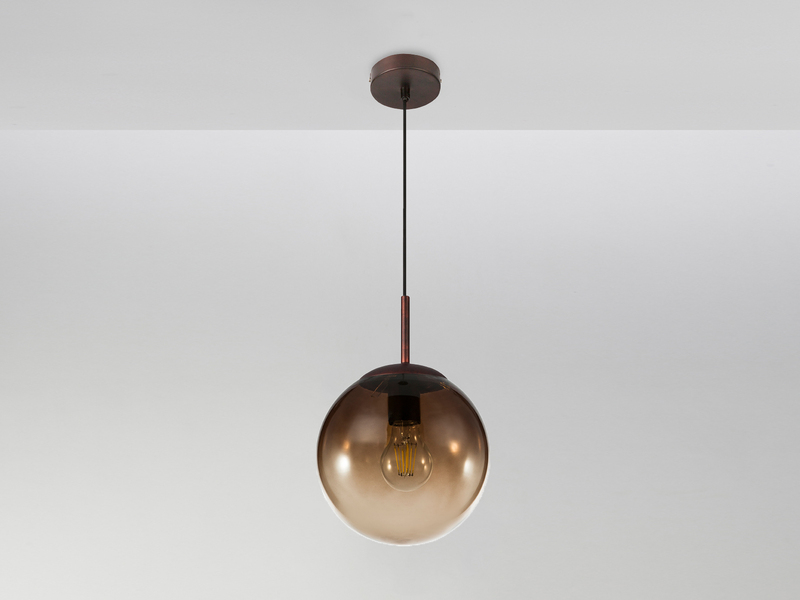Pendelleuchte VARUS 1-flammig mit Glaskugel aus Amberglas, Ø 20cm