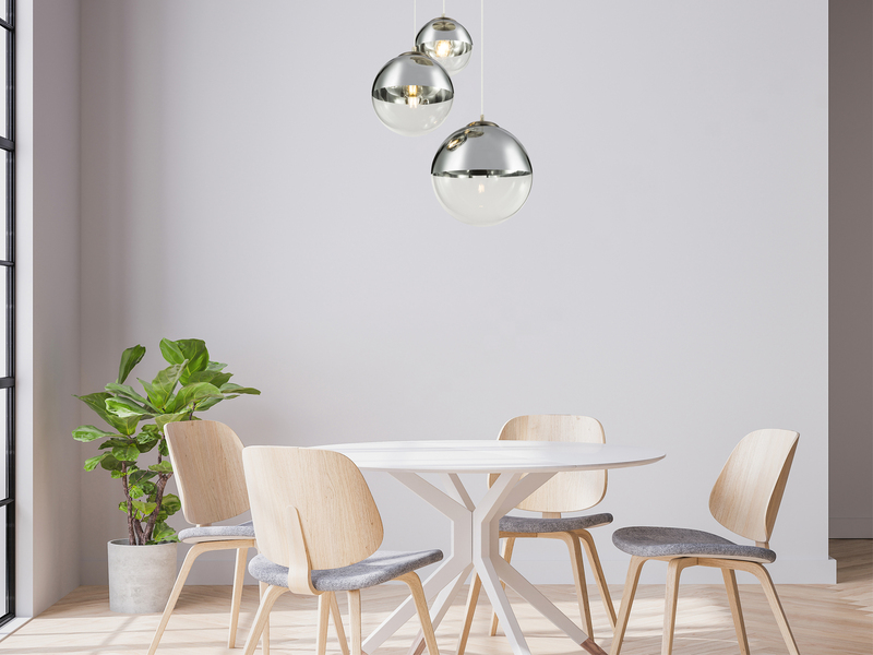 Pendelleuchte VARUS 3-flammig Glaskugeln Design in Chrom & Klarglas, Ø 51cm