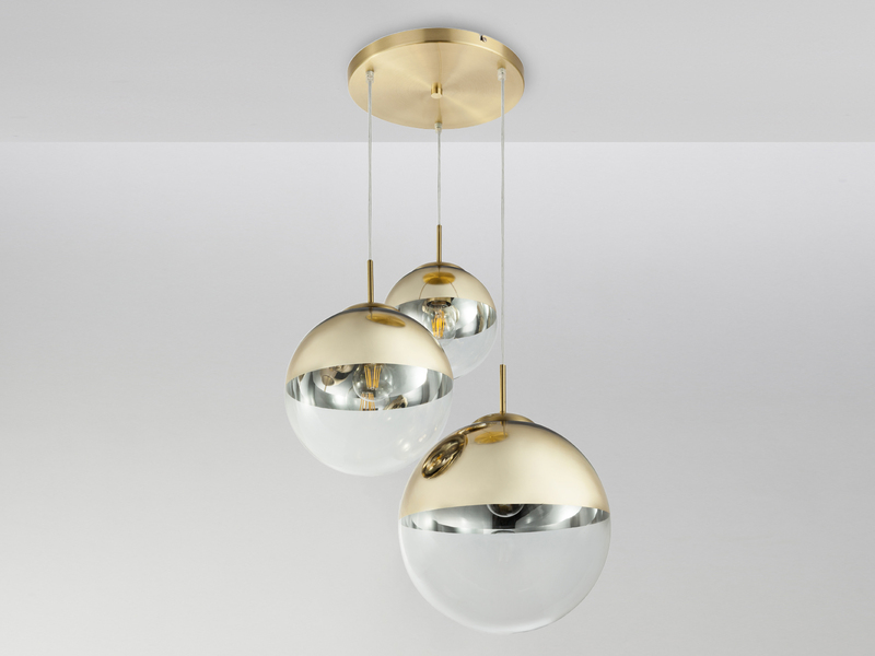 Pendelleuchte VARUS 3-flammig Glaskugeln Design in Gold & Klarglas, Ø 51cm