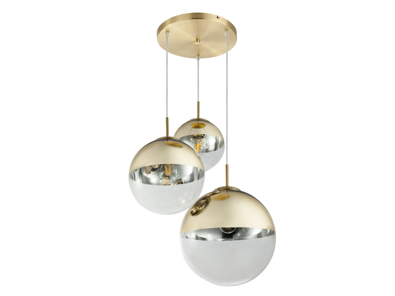 Pendelleuchte VARUS 3-flammig Glaskugeln Design in Gold & Klarglas, Ø 51cm