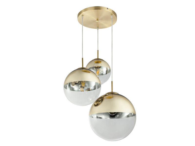 Pendelleuchte VARUS 3-flammig mit Glaskugeln Design in Gold & Klarglas