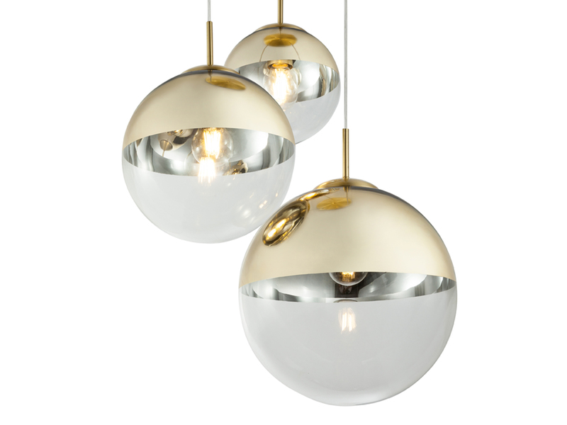 Pendelleuchte VARUS 3-flammig Glaskugeln Design in Gold & Klarglas, Ø 51cm