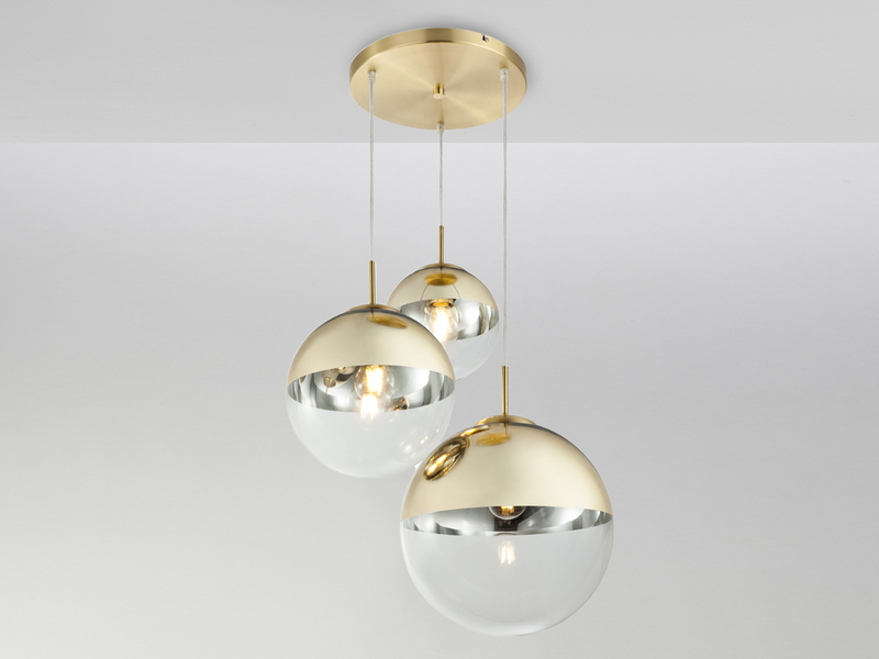 Pendelleuchte VARUS 3-flammig Glaskugeln Design in Gold & Klarglas, Ø 51cm