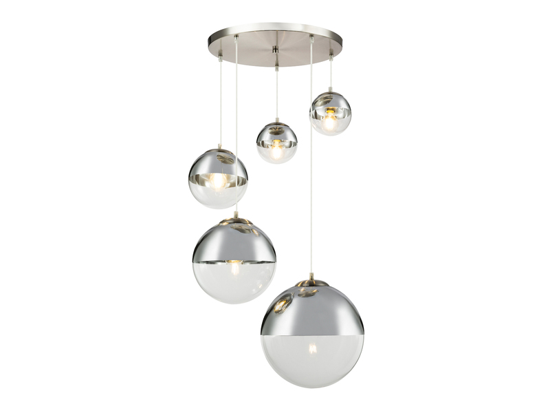 Pendelleuchte VARUS 5-flammig, Glaskugeln Chrom & Klarglas, Ø 65cm