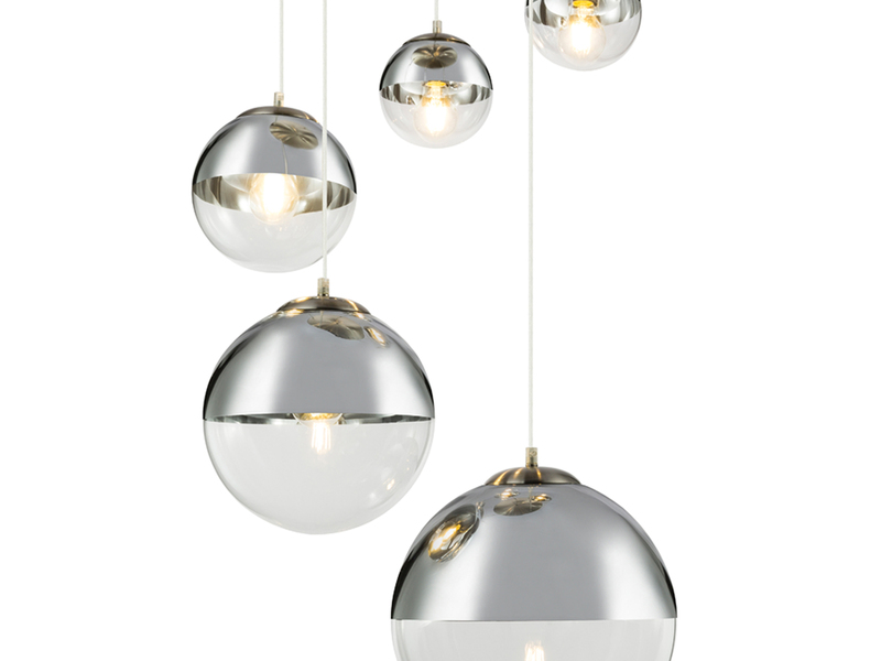 Pendelleuchte VARUS 5-flammig Glaskugeln Design in Chrom & Klarglas, Ø 65cm