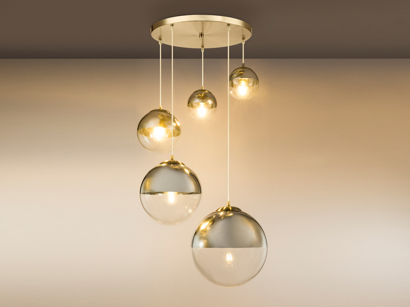 Pendelleuchte VARUS 5-flammig Glaskugeln Design in Chrom & Klarglas, Ø 65cm
